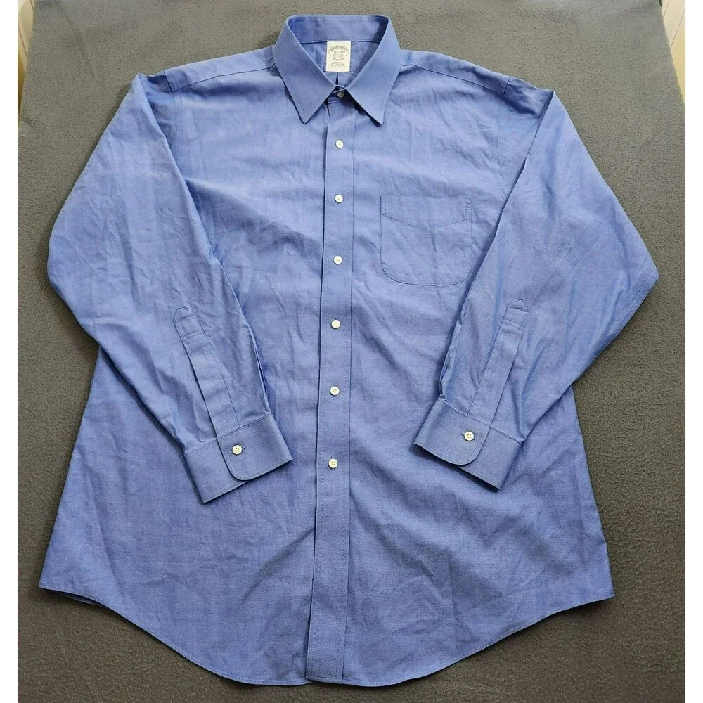 Brook Brothers Dress Shirt Men 16.5-34 Blue Classic Non Iron Cotton Button Up